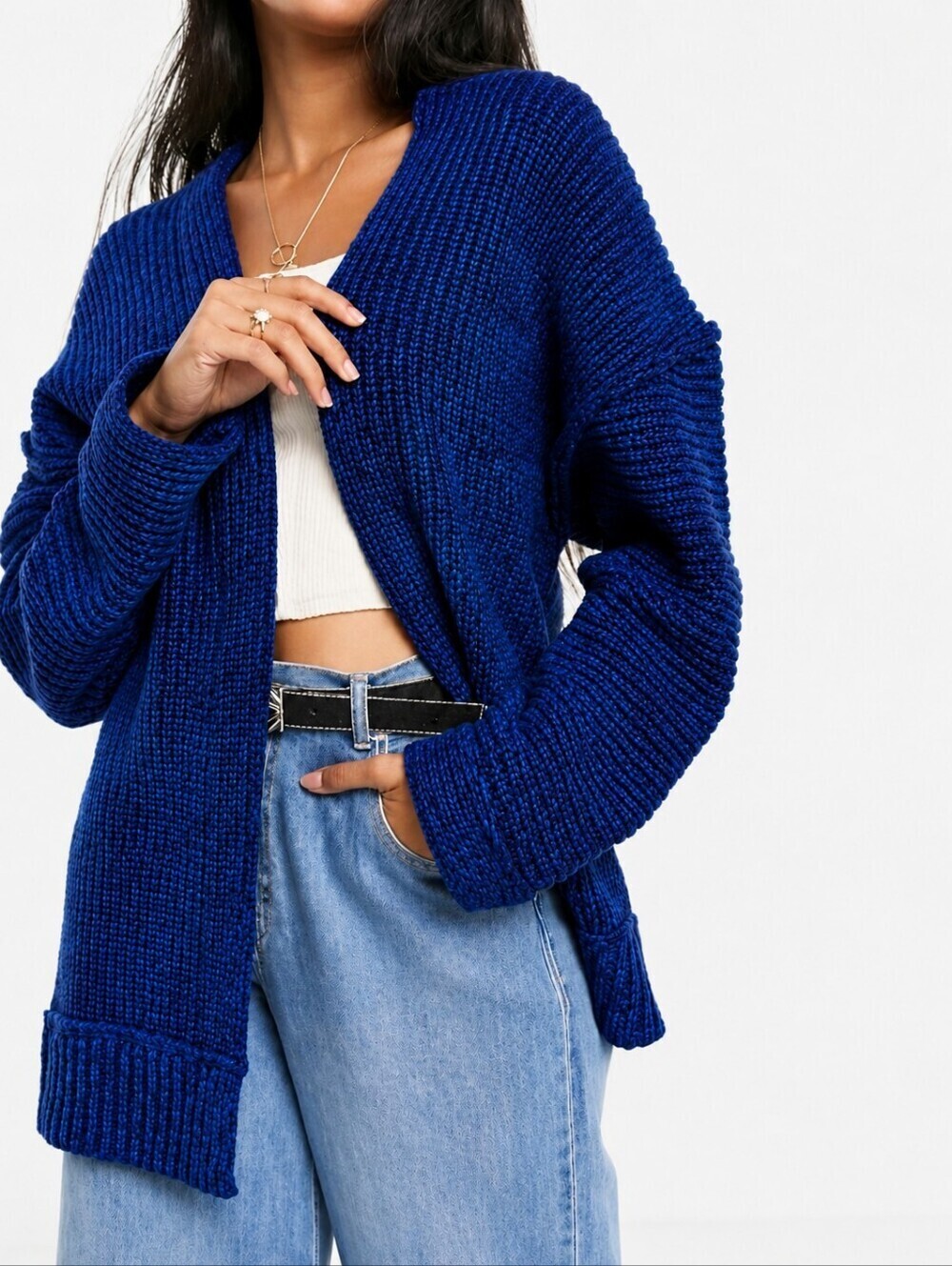 Free People (155$) | Chunky Open-Front 'High Hopes' Blue Cardigan, Size XS